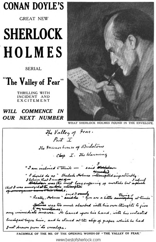 Advertisement in August 1914 Strand Magazine for upcoming Valley of Fear