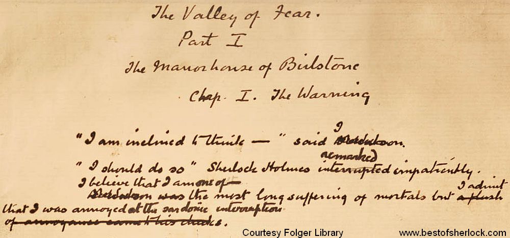 The Valley of Fear manuscript page 1 - first 3 sentences