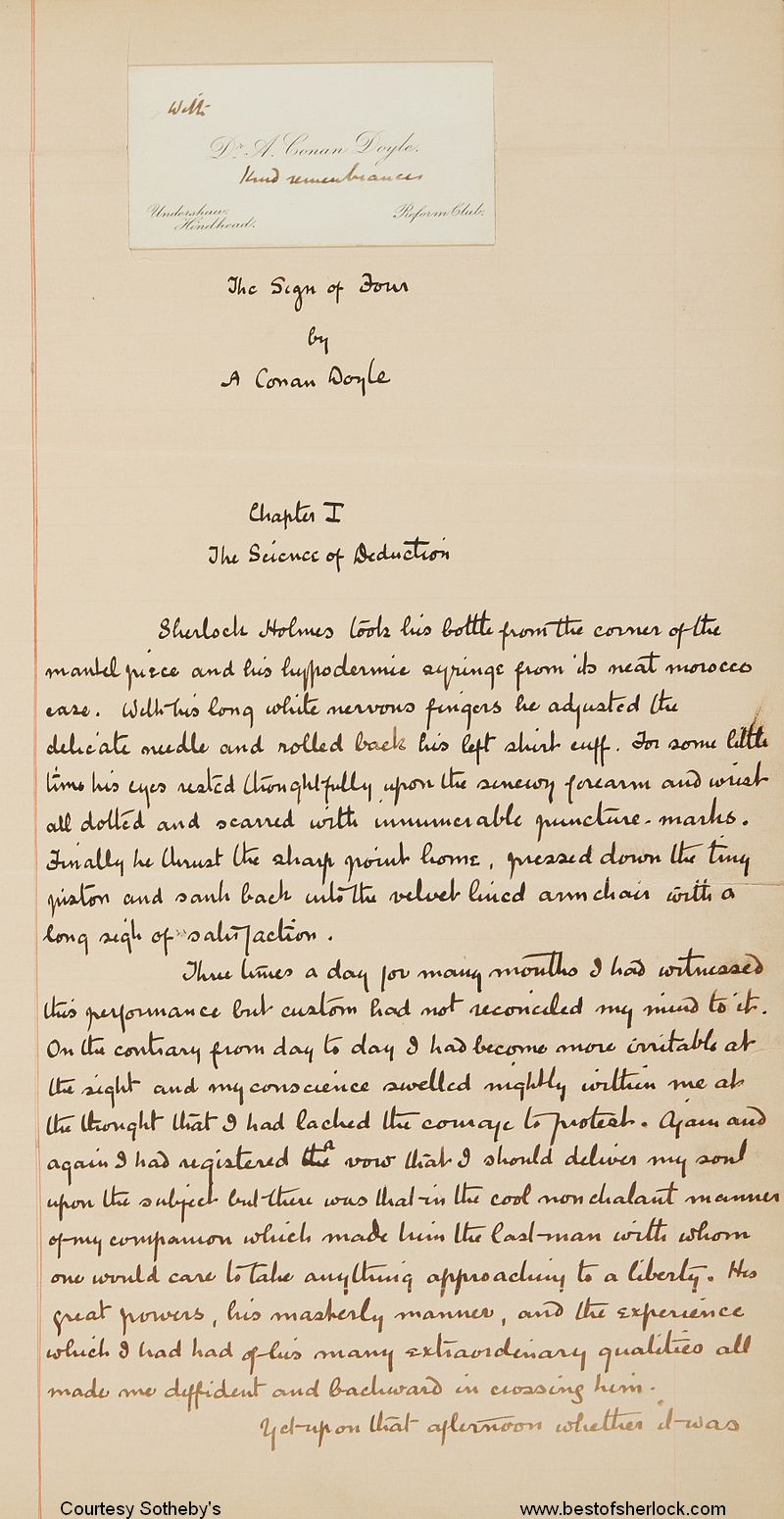 Manuscript of The Sign of Four - first page
