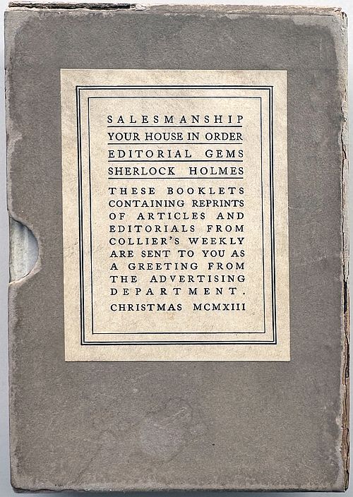 Side of slipcase with label for Collier's 1913 Christmas Collection