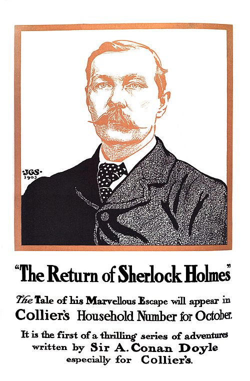Conan Doyle portrait in 1903 advertisement for The Return of Sherlock Holmes